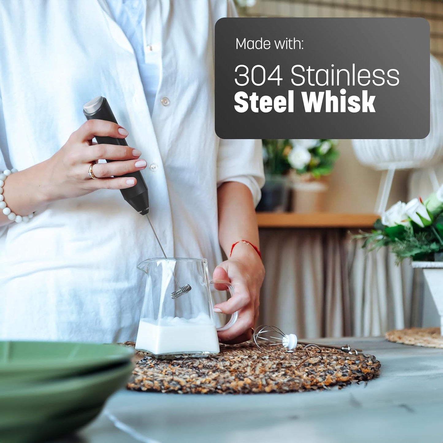 Keplin Handheld Milk Frother – Stainless Steel Electric Whisk, Portable Battery-Operated Coffee Frother for Lattes, Matcha & Protein Shakes – Ergonomic & Easy to Clean (Black)