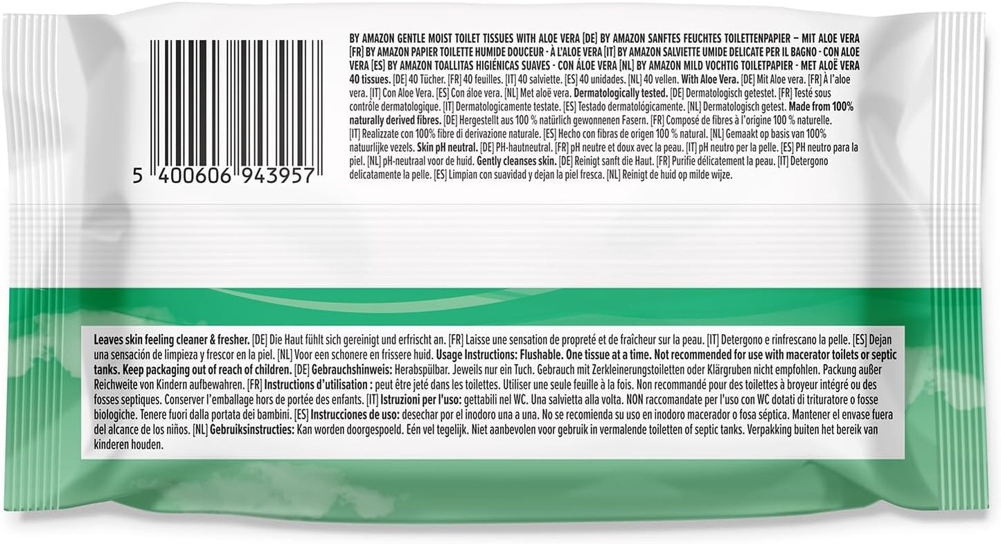 Gentle Moist Toilet Tissues with Aloe Vera, Flushable, 240 Count (6 Packs of 40 sheets) (Previously Presto!)