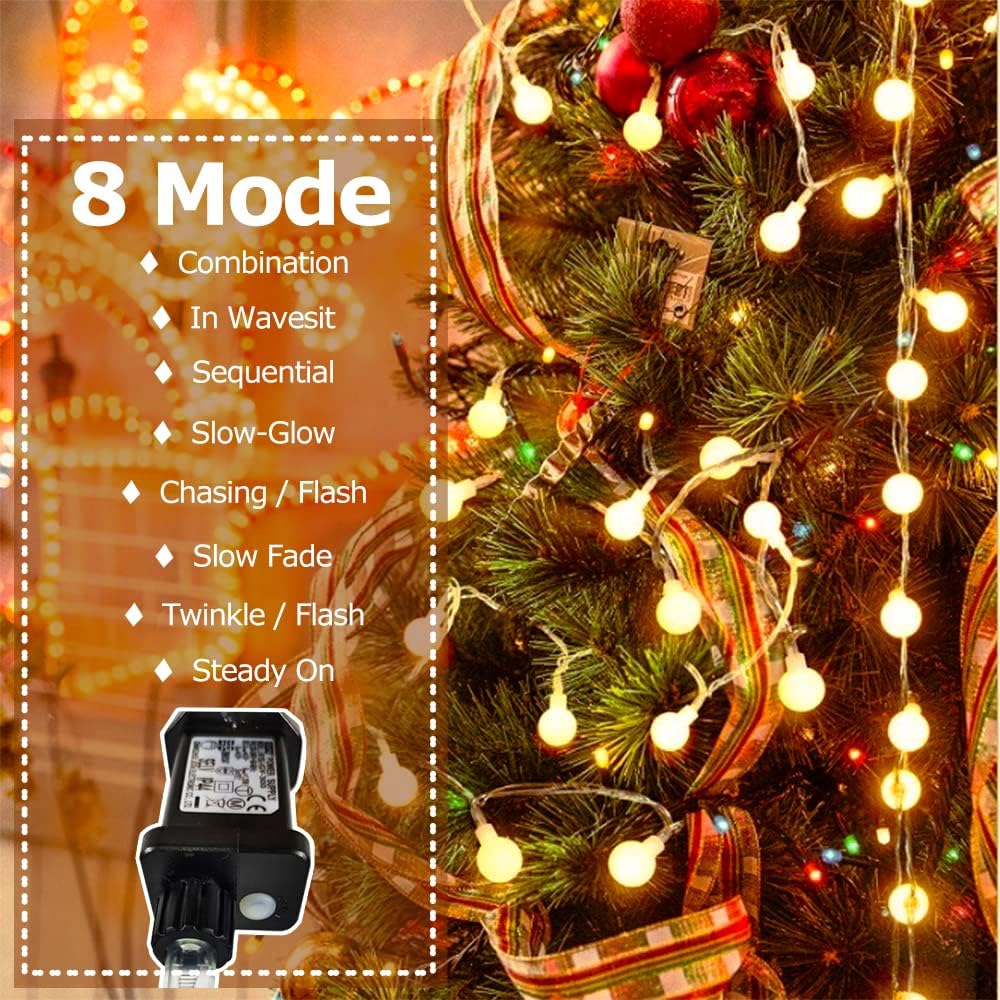 FANSIR Globe String Lights Waterproof, 10M/33ft 100 LED Plug in Fairy Lights, 8 Modes Christmas Lights Mains Powered Outdoor/Indoor Decorations for Bedroom, Patio, Gazebo, Garden Party