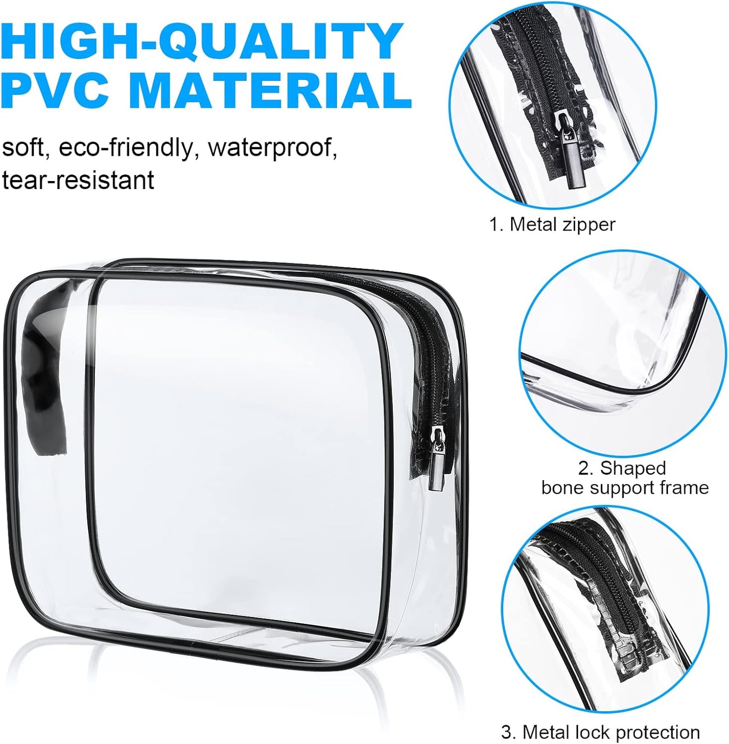 Aucuu 4-Pack Clear Wash & Makeup Bags TSA Approved Makeup Bags, PVC Waterproof Travel Wash Bags for Family, Men, Women (Largea, Medium, Small, Minimum)
