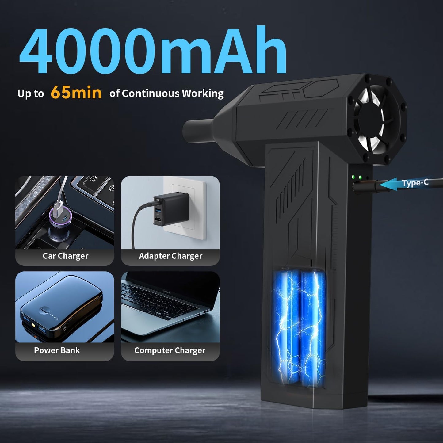 Portable Air Duster Cleaner – 4-Speed Adjustable Cordless Air Blower for PC, Keyboard, Car & Outdoor Cleaning – 110,000 RPM Power