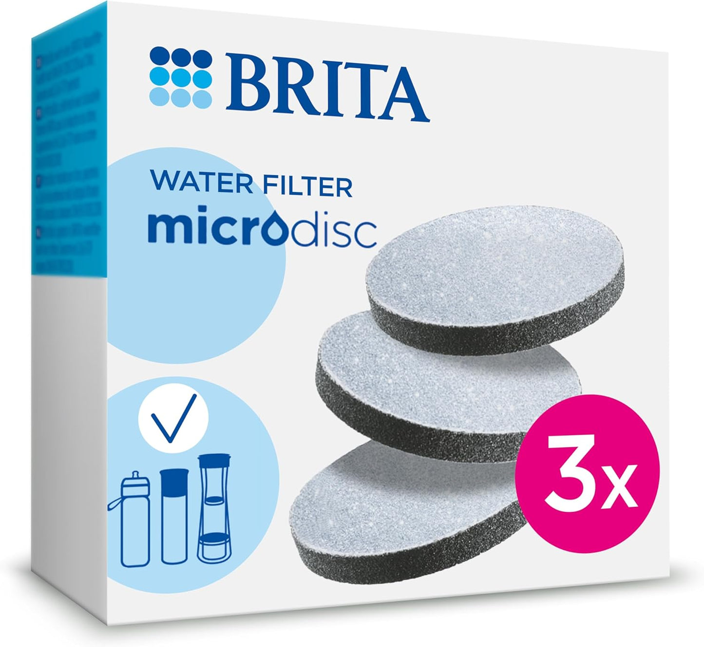 BRITA MicroDisc Replacement Filter Discs for FillandGo and Filter Bottles, Reduce Chlorine, microparticles and Other impurities - 3 Pack