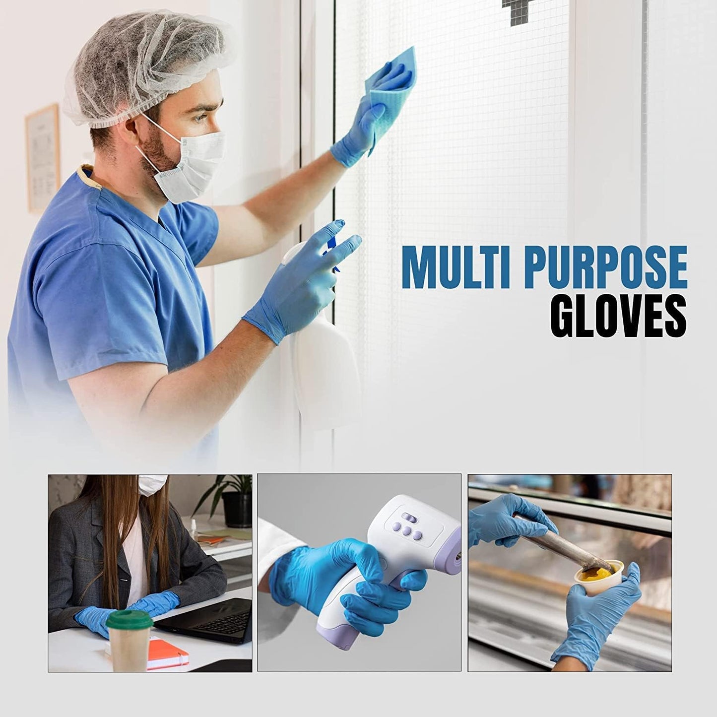 Disposable Gloves - Latex-Free Nitrile Gloves, Pack of 100, Powder-Free, Food Safe, Medical Grade (Large, Blue)