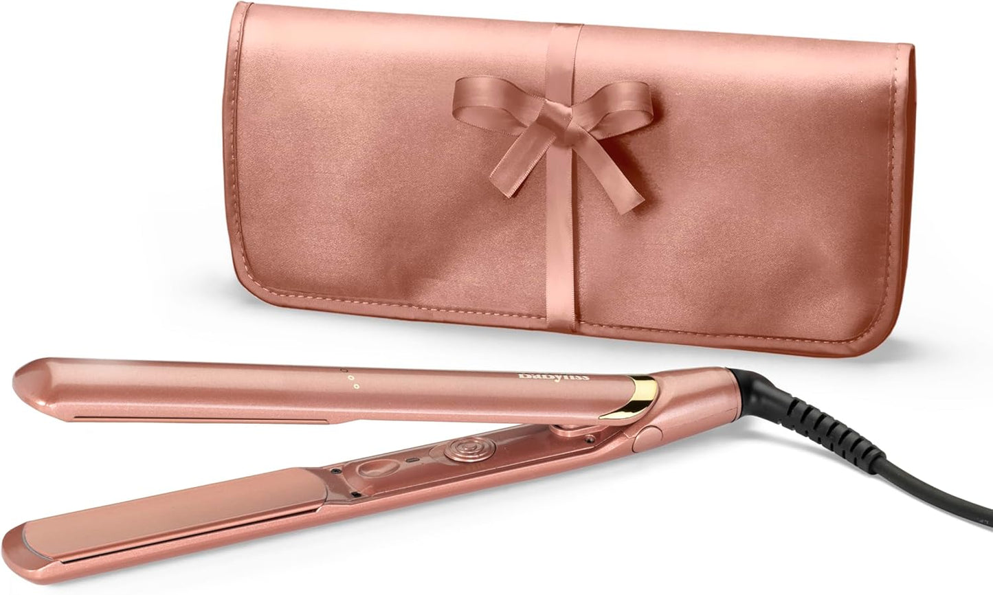 BaByliss Rose Gold Hair Straighteners - Ceramic Plates for Smooth Styling, Multi-Voltage Worldwide use, Ultra-Fast 15 Second Heat Up, 3 Heat Settings Up to 235°C, 2598BU