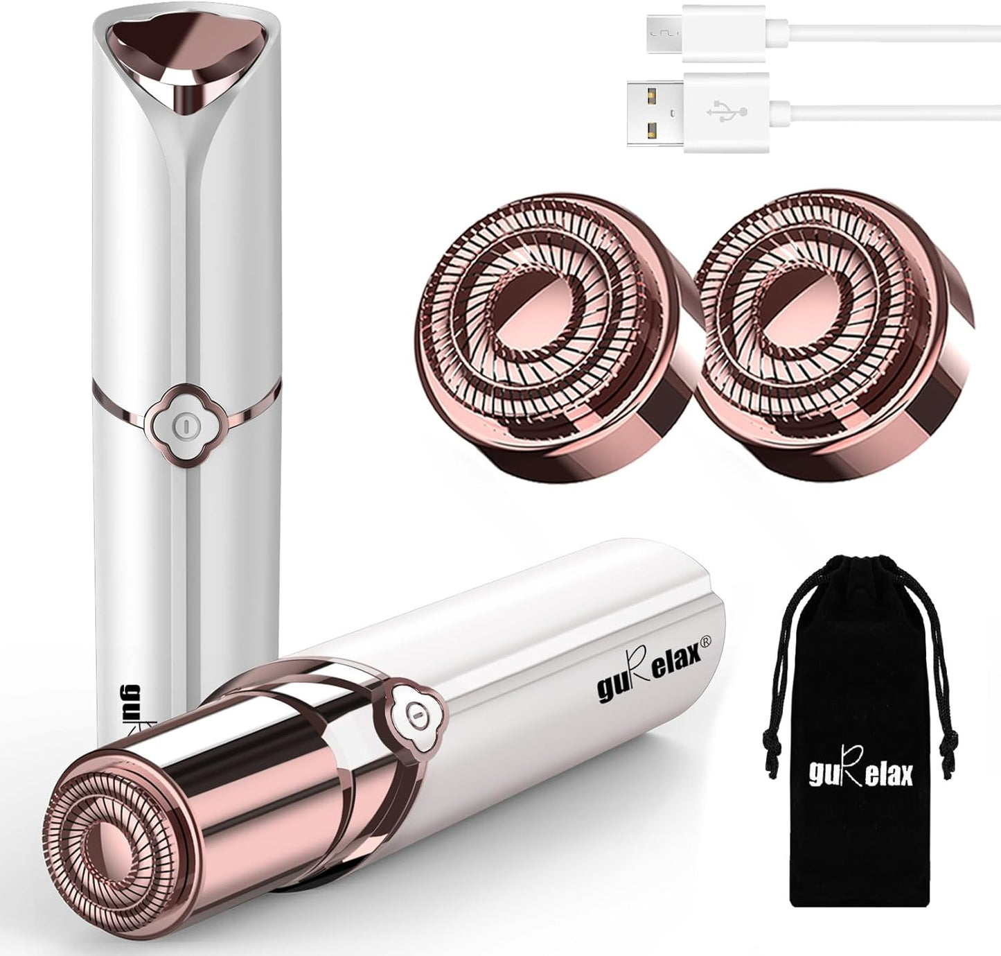 Facial Hair Remover for Women – Painless Epilator with 2 Replacement Heads – Gentle Hair Removal for Lip, Mustache, and Chin