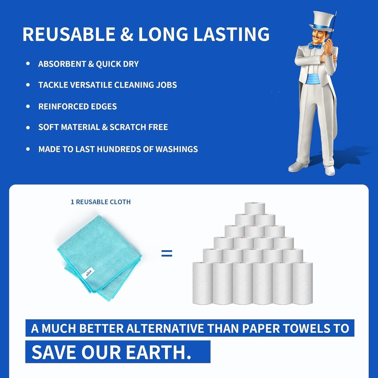 MR.SIGA Microfibre Cleaning Cloth, Pack of 24, Size:12.6" x 12.6" (32X32CM)