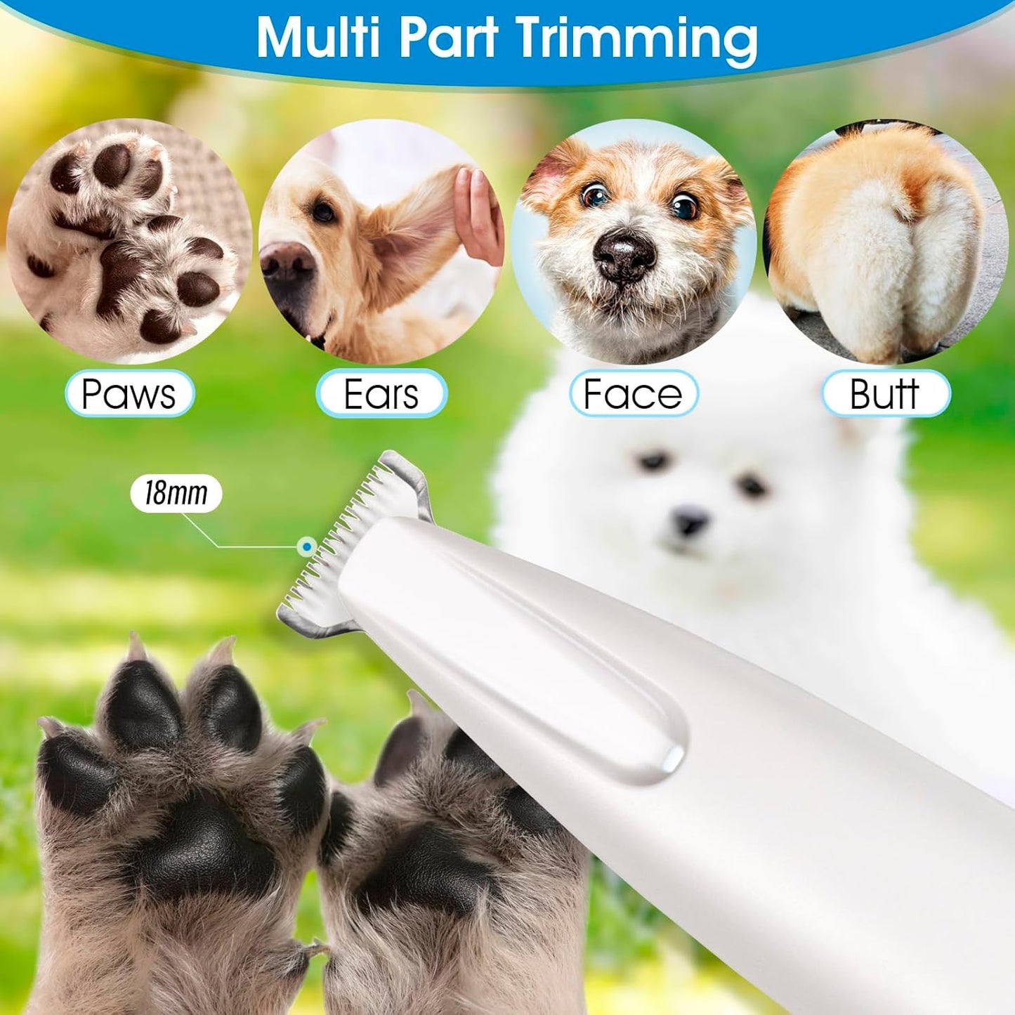 Upgrade Dog Paw Trimmer,Waterproof Pet Paw Trimmer,Dog Clippers with LED Light,Low Noise Pet Shaver for Dogs Cats
