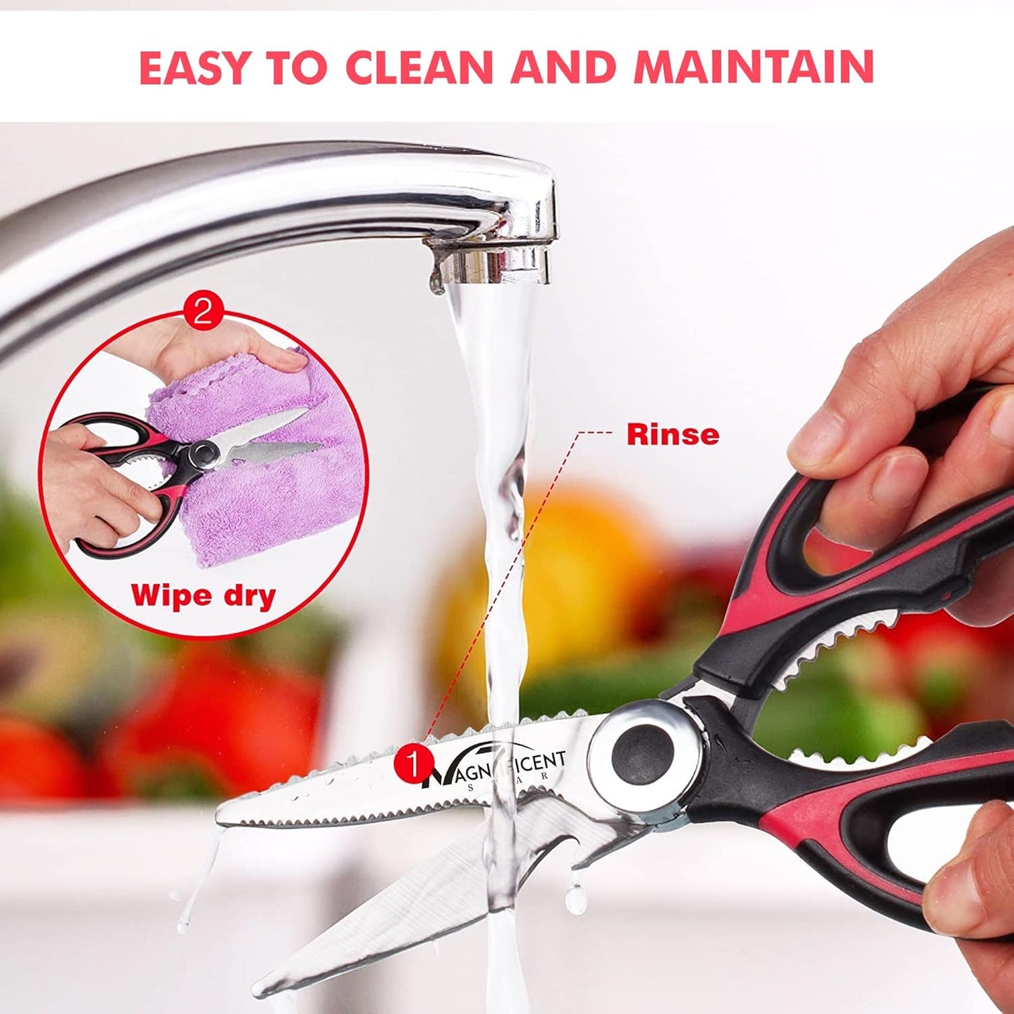 Magnificent Kitchen Scissor, Heavy Duty Scissors for Kitchen Use with Safety Cover & Soft Grip & Multi-Functional Utility Scissors, Shears for Meat Poultry Herbs Cutting, Bottle Jar Opener