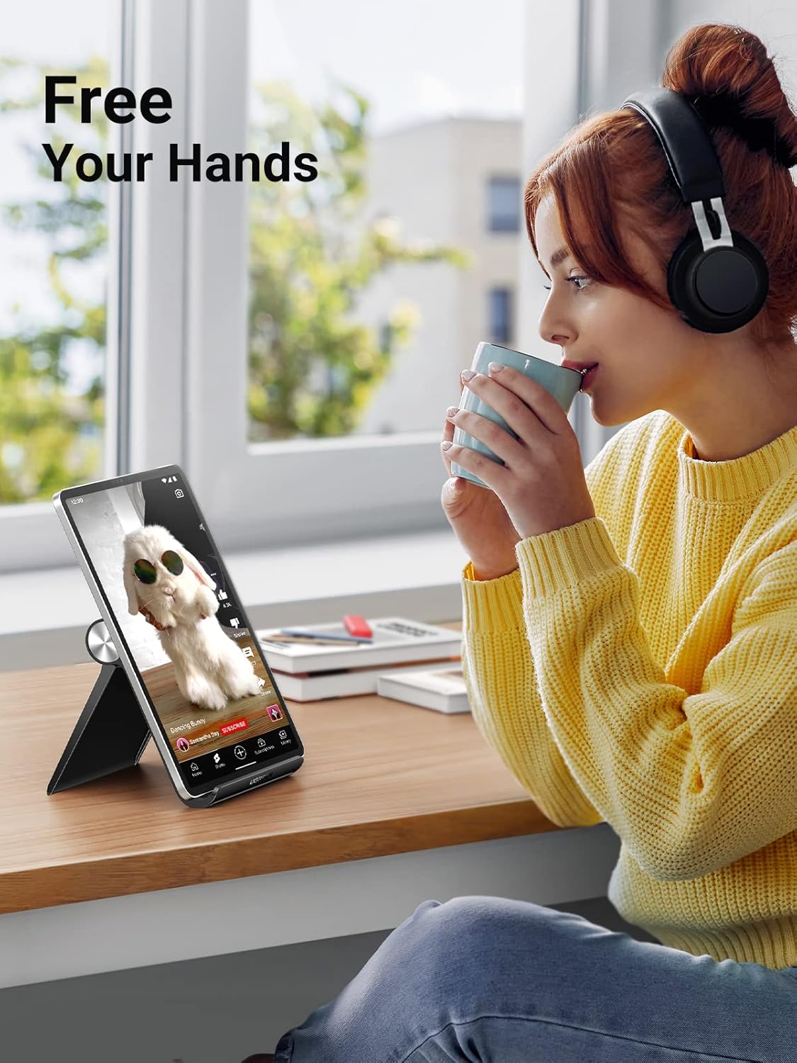 UGREEN iPad Stand Tablet Desk Holder Foldable Adjustable Portable Travel Mount Video Call Compatible with iPad Pro 13 2024 12.9 11/Air/Mini/10th 10.9,iPhone 16 15,Galaxy Tab A8 A9+,Surface Go(Black)