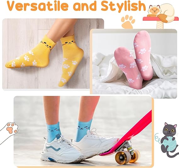 Christmas Gifts for Women Stocking Fillers: 5 Pairs Cotton Cat Socks Womens 4-7, Funny Novelty Animal Warm Socks Lovers Cat Secret Santa Present Christmas Xmas Gifts for Women Her Mum Teenage Girls