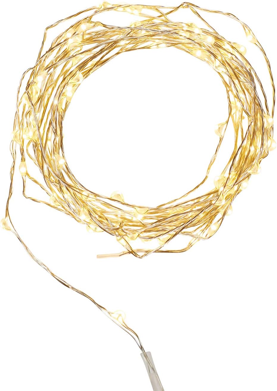 Lights4fun 5m String Lights 100 LED Warm White Fairy Lights Micro Silver Wire Twinkle Lights Plug in Mains Powered for Indoor Bedroom Wedding Party Decorations