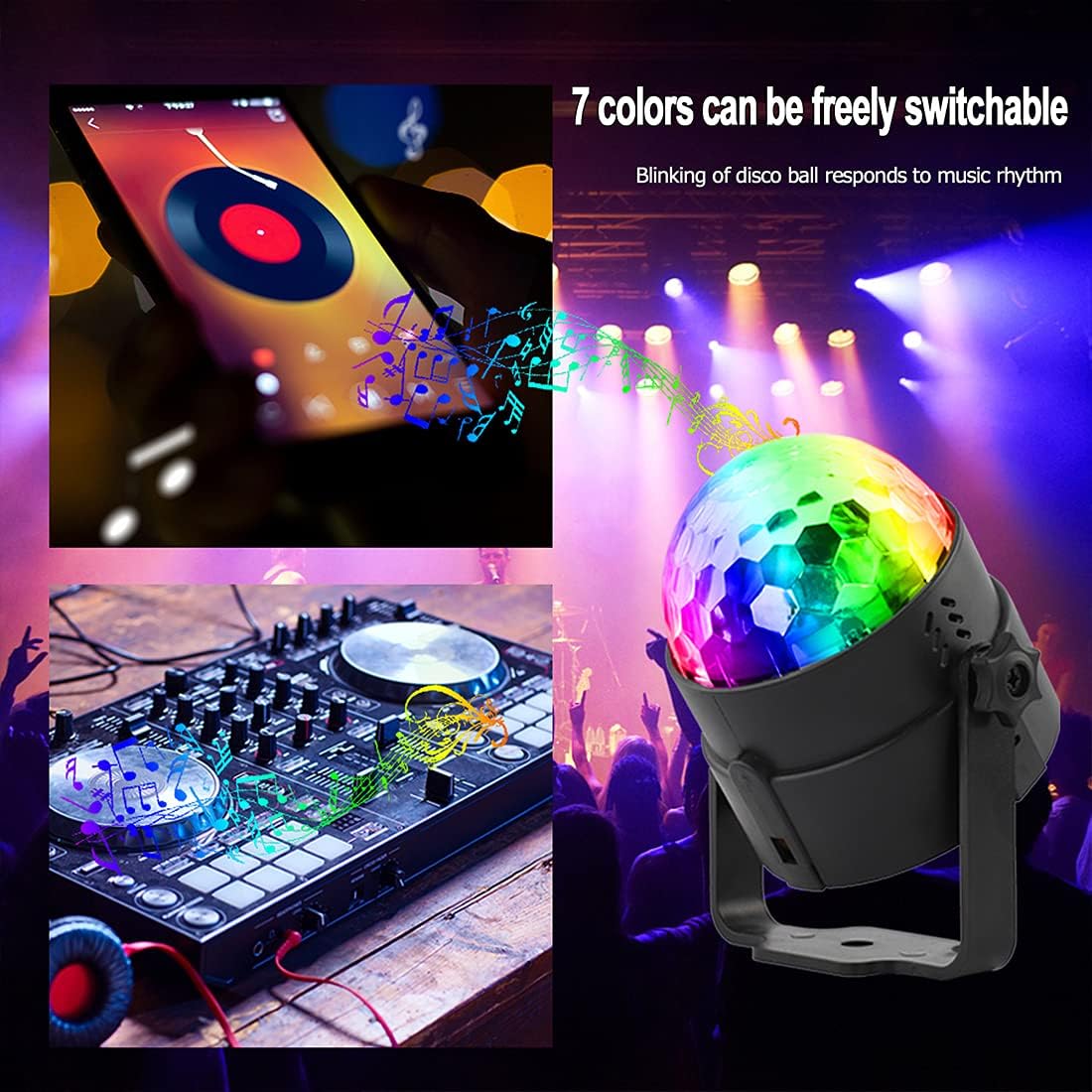 Disco Lights, SEBRUANC Mini Disco Ball LED Party Lamp Music Controlled Disco DJ 360° Rotating Ball Light 3W RGB Stage Lights with Remote Control for Home Parties Birthday KTV Party Christmas 1pc