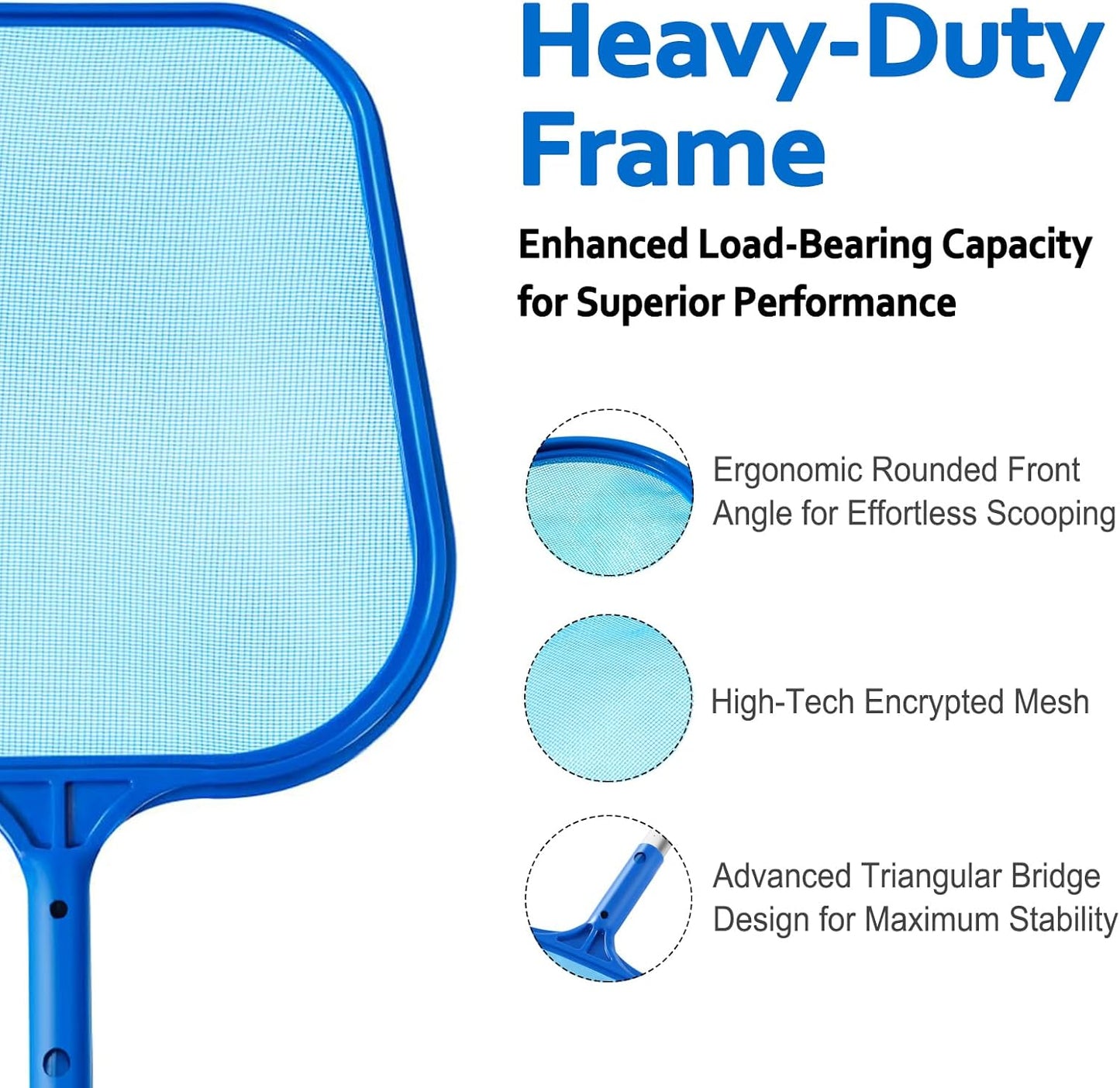 Swimming Pool Skimmer Net, Pool Net with 5 Pole Sections, 11" x 64" Pool Skimmer Net with Ultra Fine Mesh Net, Telescopic Aluminum Pole, Leaf Rake Net for Fast Cleaning Ponds (5 Pole Sections)