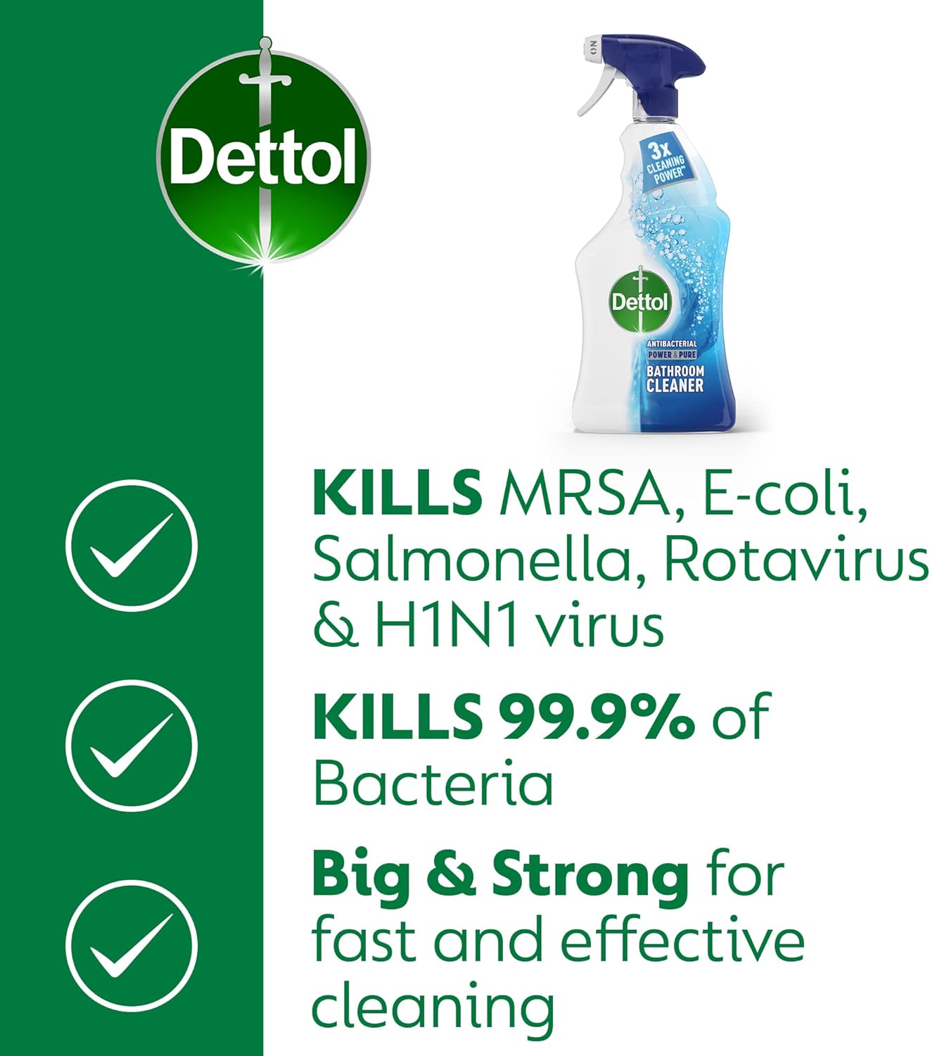 Dettol Power and Pure Antibacterial Bathroom Cleaner Spray, Limescale and Stain remover, Kills 99.9 Percent of Bacteria, 1 L,Package may vary