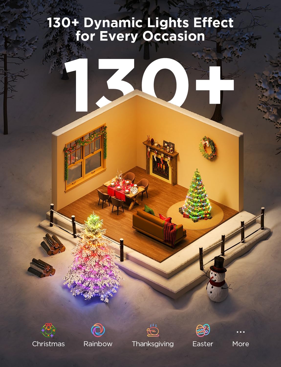 Govee RGBWIC Christmas String Lights 20m, 200 LEDs Holiday Fairy Lights for Indoor & Outdoor, Shape Mapping, AIGC, App Control with 130+ Dynamic Scene Modes, Compatible with Matter, Clear Cable