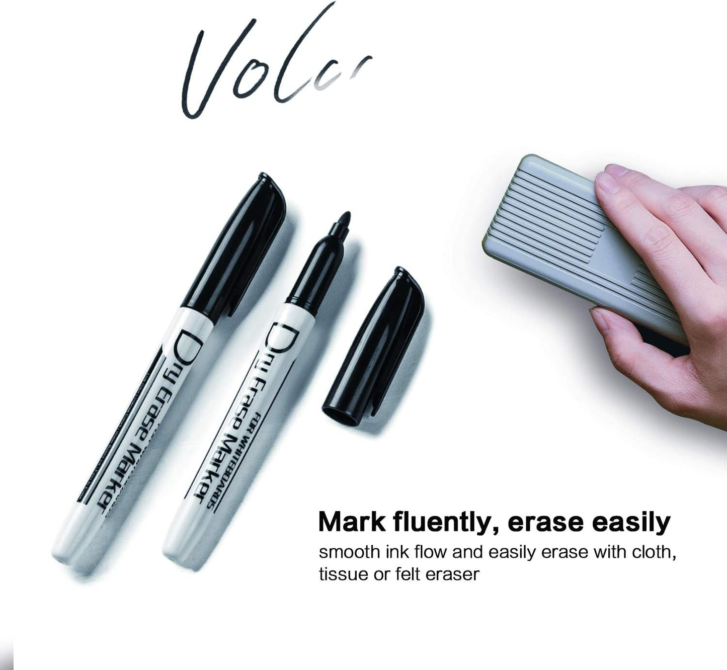 Volcanics Black Whiteboard Pens Dry Erase Marker with Low Odour Fine Tip Pack of 30