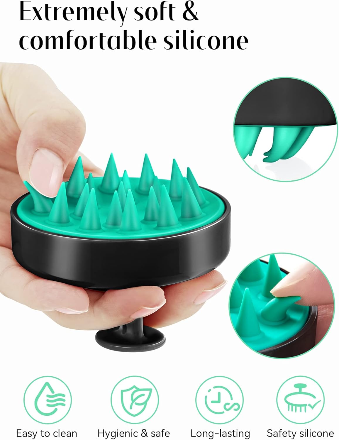 HEETA Scalp Massager Hair Growth, Shampoo Brush with Soft Silicone Bristles for Hair Care and Head Relaxation, Ergonomic Scalp for Women/Men/Pet-Black&Turquoise