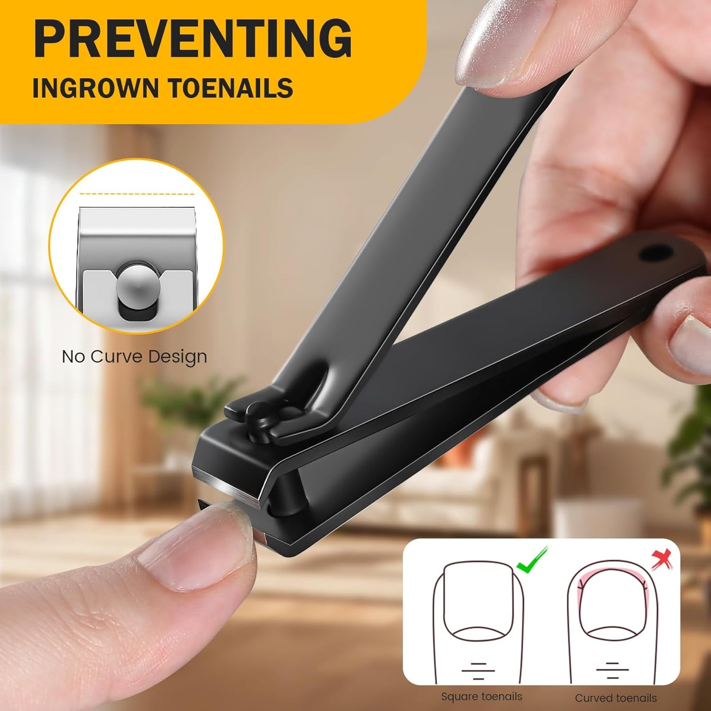 BEZOX Heavy Duty Straight Blade Nail Clippers for Thick Toenails, Professional Stainless Steel Fingernail Toenail Clippers Trimmers - Thick Wide Jaw Toe Nail Clippings