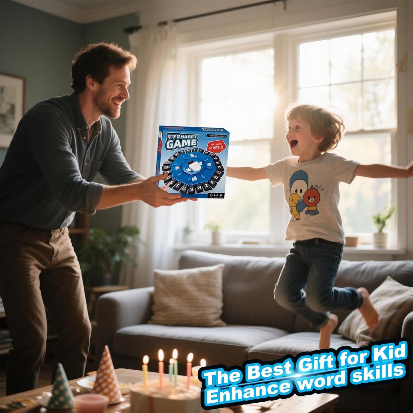 Word Game Family Board Games for Kids & Adults with 2 Modes,220 Topic Categories 24 Letters Pressing Game,Fun Fast-Paced Puzzle Games for Boys Girls Age 3+, 2-8 Players,Christmas & Birthday Gifts,Blue