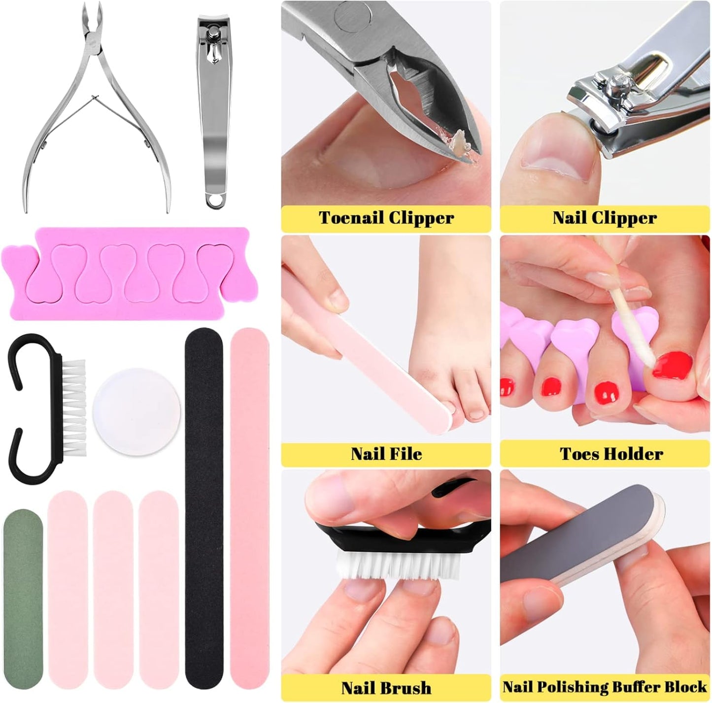 Foot File Pedicure Set, 30 in 1 Foot Files Foot Care Scrubber Kit Hard Skin Remover Feet Scrub for Women Men Salon or Home(Black)