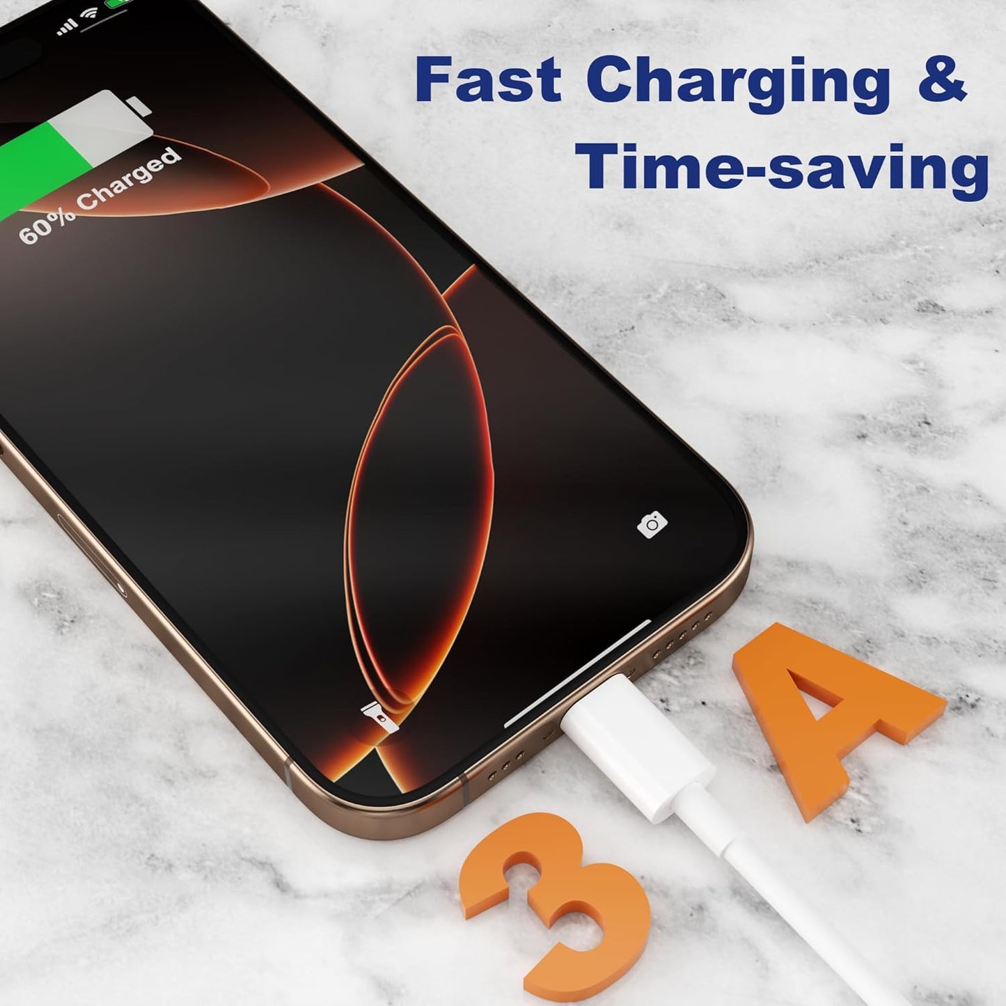 USB C Charger Cable 3Pack, USB A to USB C Cable 2M, Type C Charger Cable Fast Charging for iPhone 15 16/Plus/Pro/Pro Max, for Samsung Galaxy S22 S21 S8 S9 Note 10 9 - White