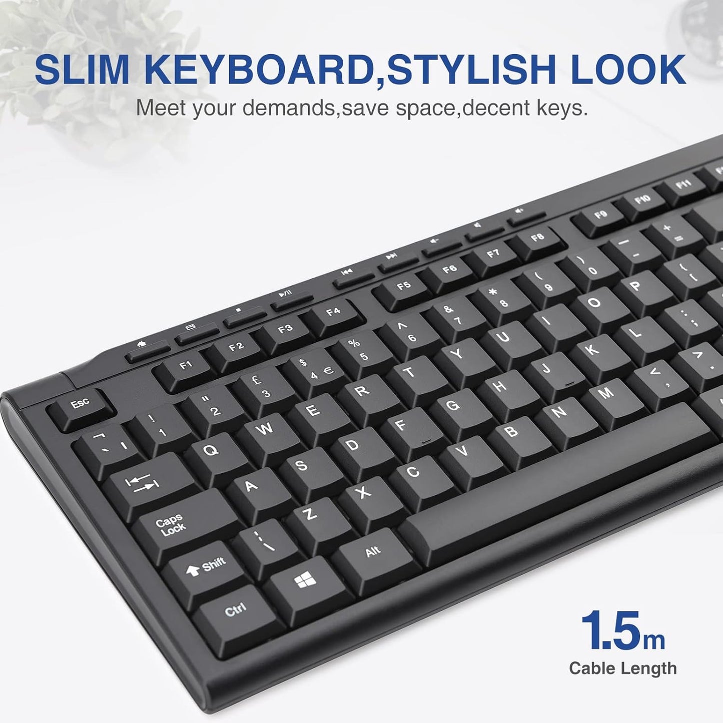 Rii RK907 USB Wired Keyboard Full Size Office Keyboard Compatible with Mac PC Tablet Windows Android Microsoft UK Layout
