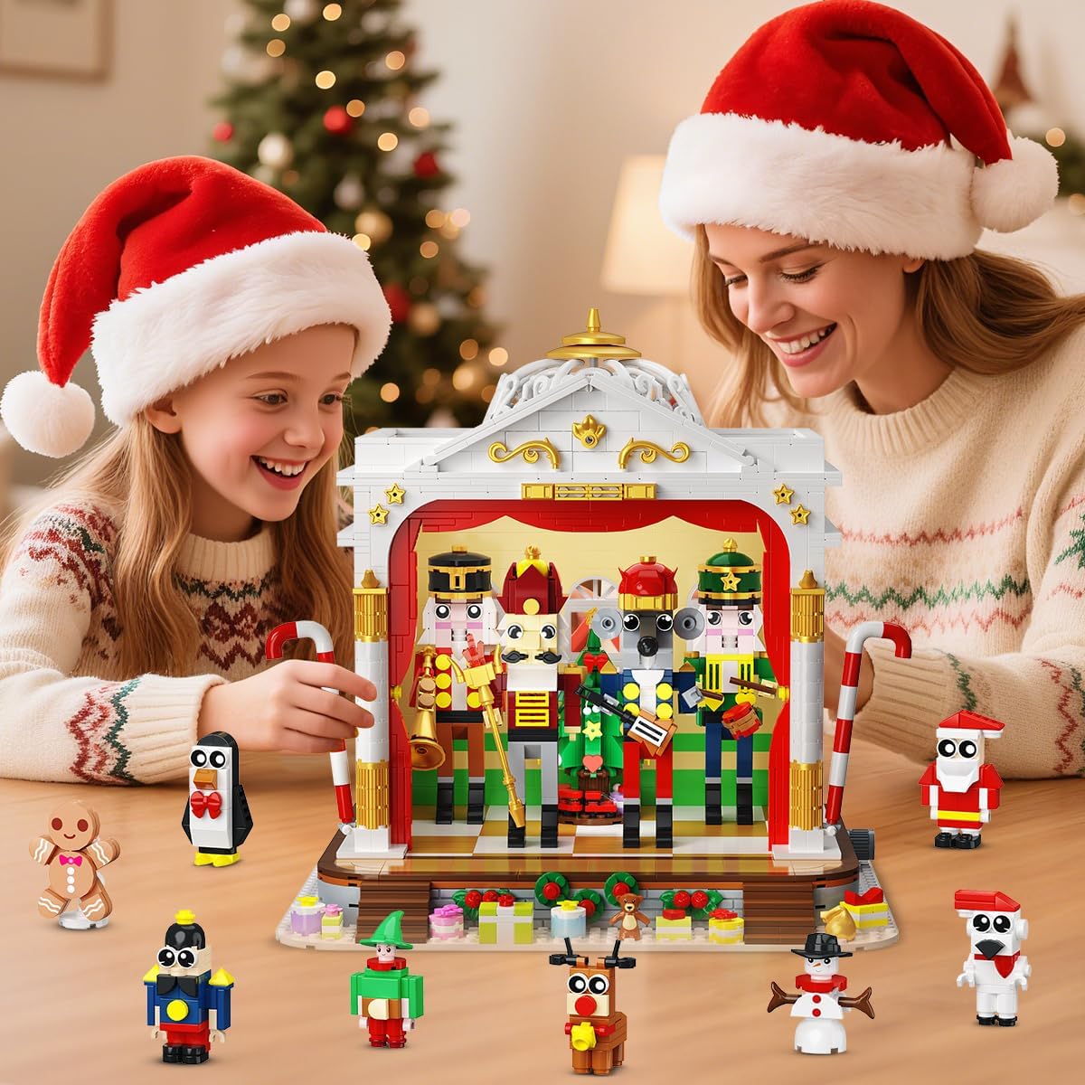 CUBIMANA 2025 Christmas Nutcracker Theater Building Set with Light, 3.6 Mini Building Block Toy with 4 Nutcrackers & 8 Minifigures, 1690PCS with Xmas Tree Train for Adult Girl Boy Age 12+