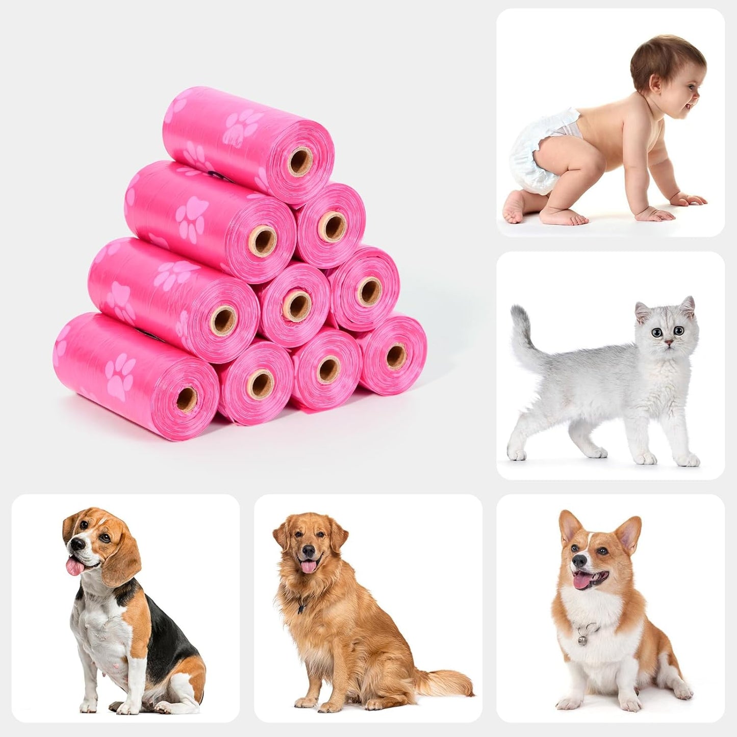 Nineaccy Biodegradable Dog Poo Bags with Holder-240 Large Poop Bags, Corn Starch Blended Compostable Poo Bag, Extra Thick Strong Leak Proof Poop Waste Bag for Dogs (Pink)