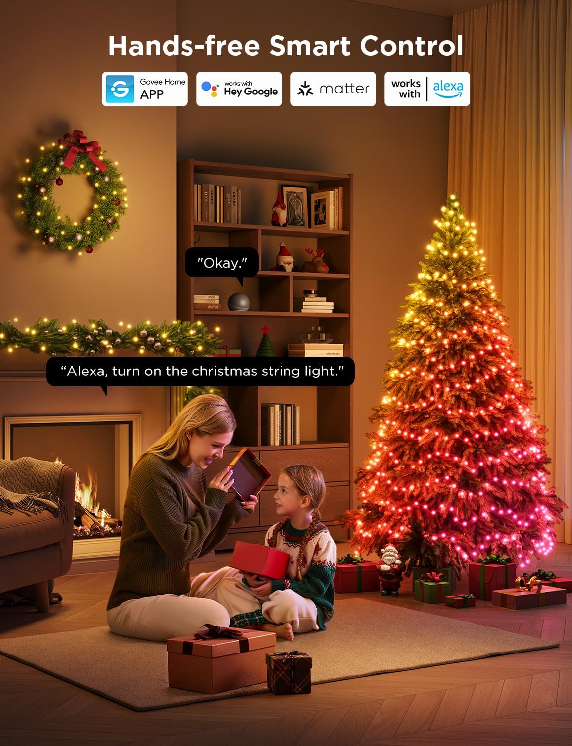 Govee RGBWIC Christmas String Lights 20m, 200 LEDs Holiday Fairy Lights for Indoor & Outdoor, Shape Mapping, AIGC, App Control with 130+ Dynamic Scene Modes, Compatible with Matter, Clear Cable