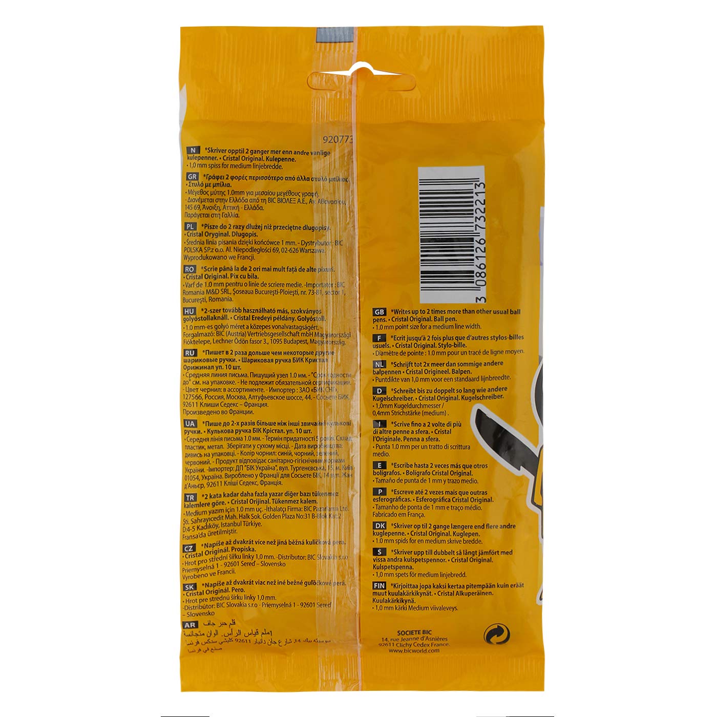 BIC Cristal Original Ballpoint , Comfortable Biro Pens, Medium Point (1.0mm), Assorted Colours, Pack of 10