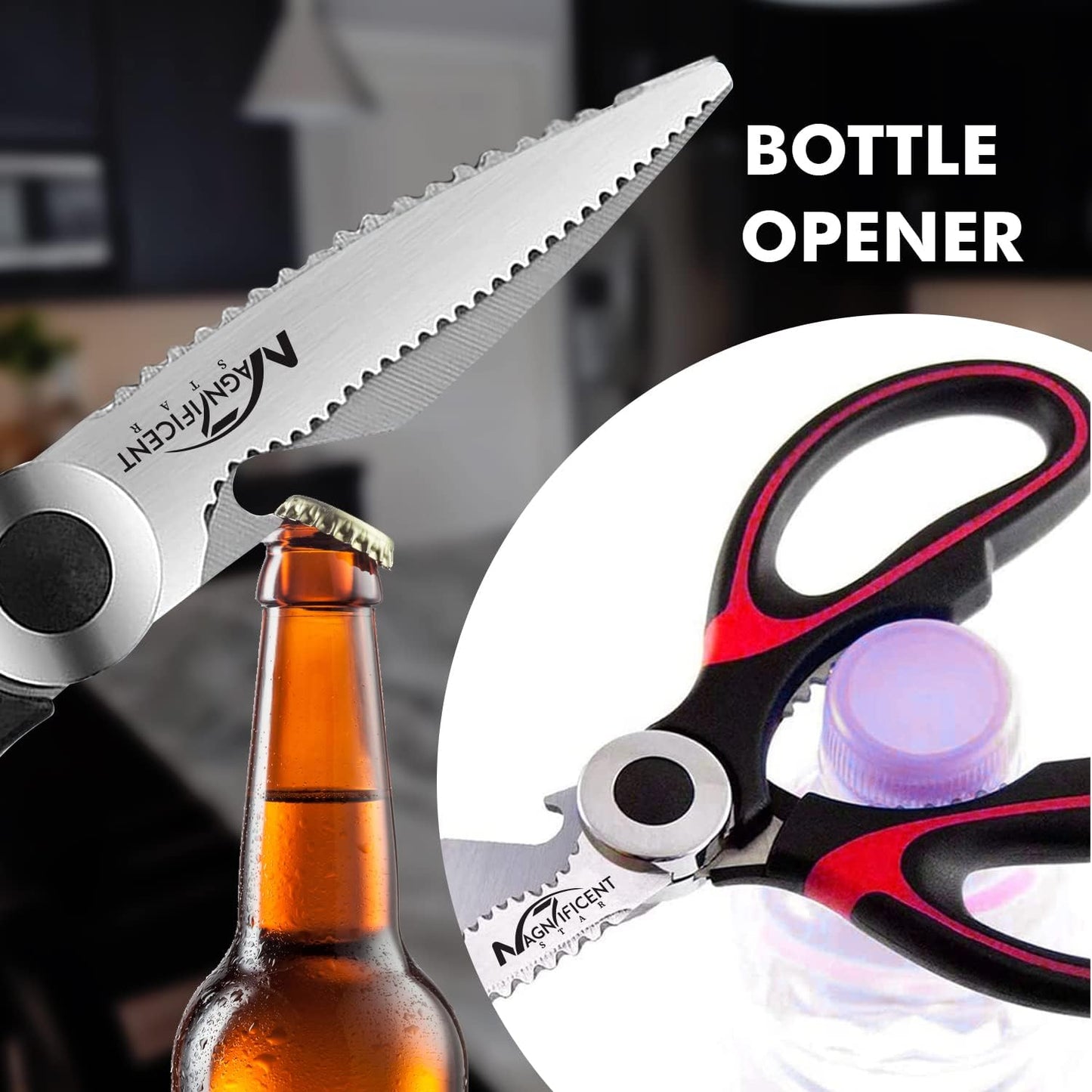 Magnificent Kitchen Scissor, Heavy Duty Scissors for Kitchen Use with Safety Cover & Soft Grip & Multi-Functional Utility Scissors, Shears for Meat Poultry Herbs Cutting, Bottle Jar Opener