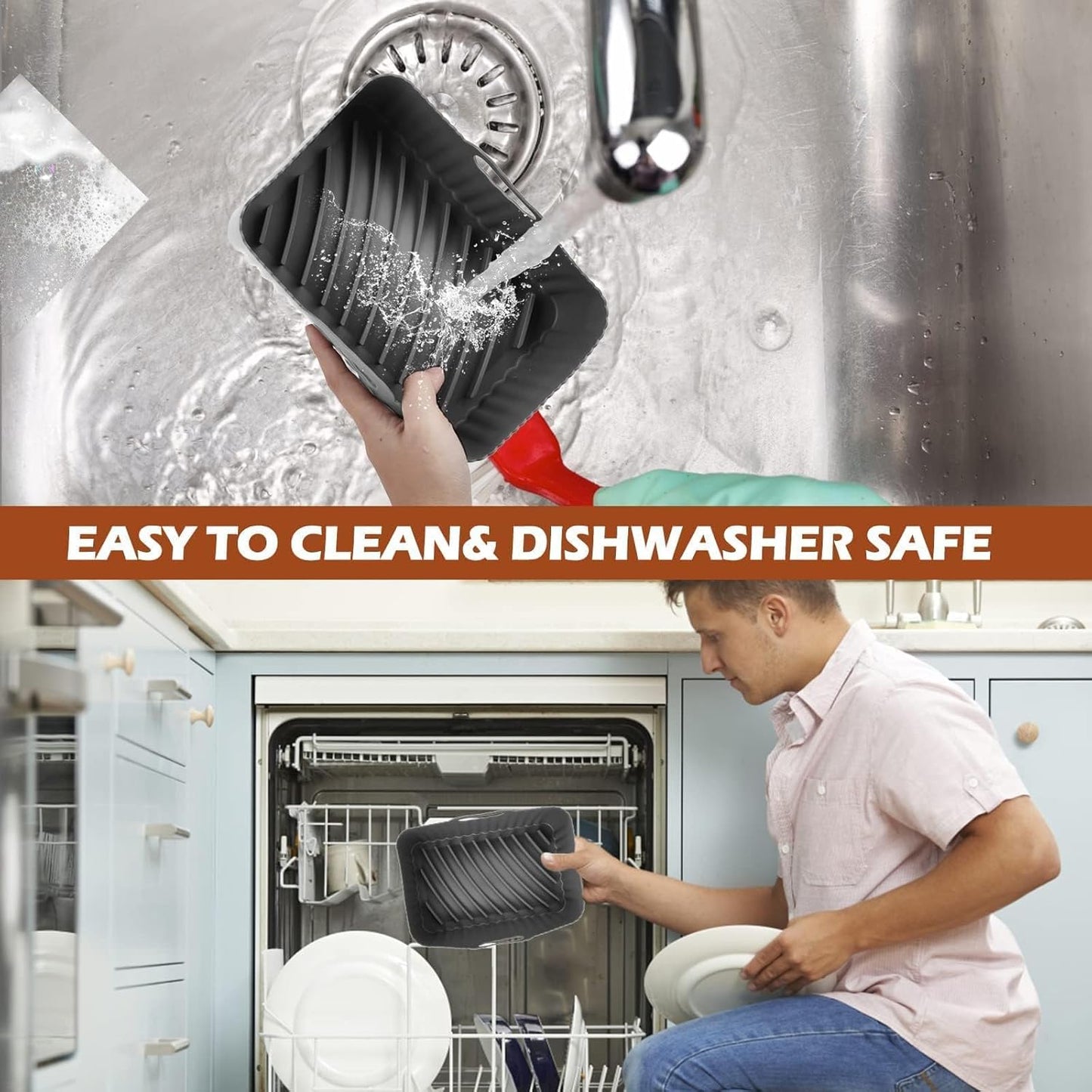 Silicone Air Fryer Liners for Ninja Foodi Air Fryer AF300UK, 2Pcs Ninja Foodi Dual Zone Air Fryer Accessories, Reusable Silicone Dual Basket Air Fryer Liner 7.6L