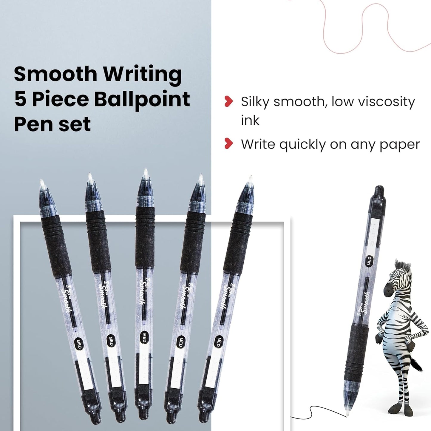 Zebra Pen Z Grip Black Ballpoint, Smooth & Comfortable Pens With Pocket Clip, Retractable Ballpoint, Reliable Black Biro Pens Multipack For Everyday Use - Black Ink, Medium Point