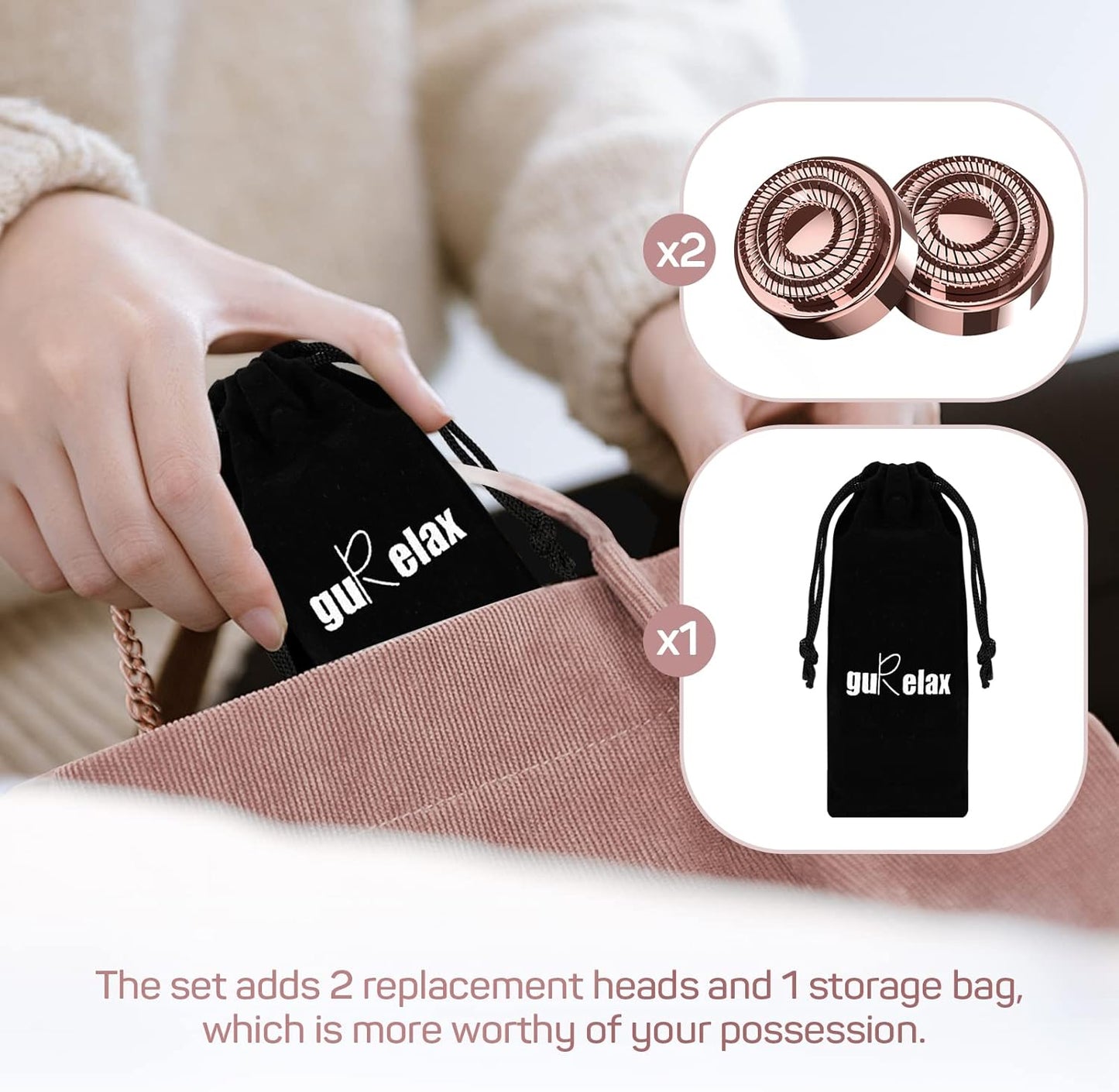 Facial Hair Remover for Women – Painless Epilator with 2 Replacement Heads – Gentle Hair Removal for Lip, Mustache, and Chin