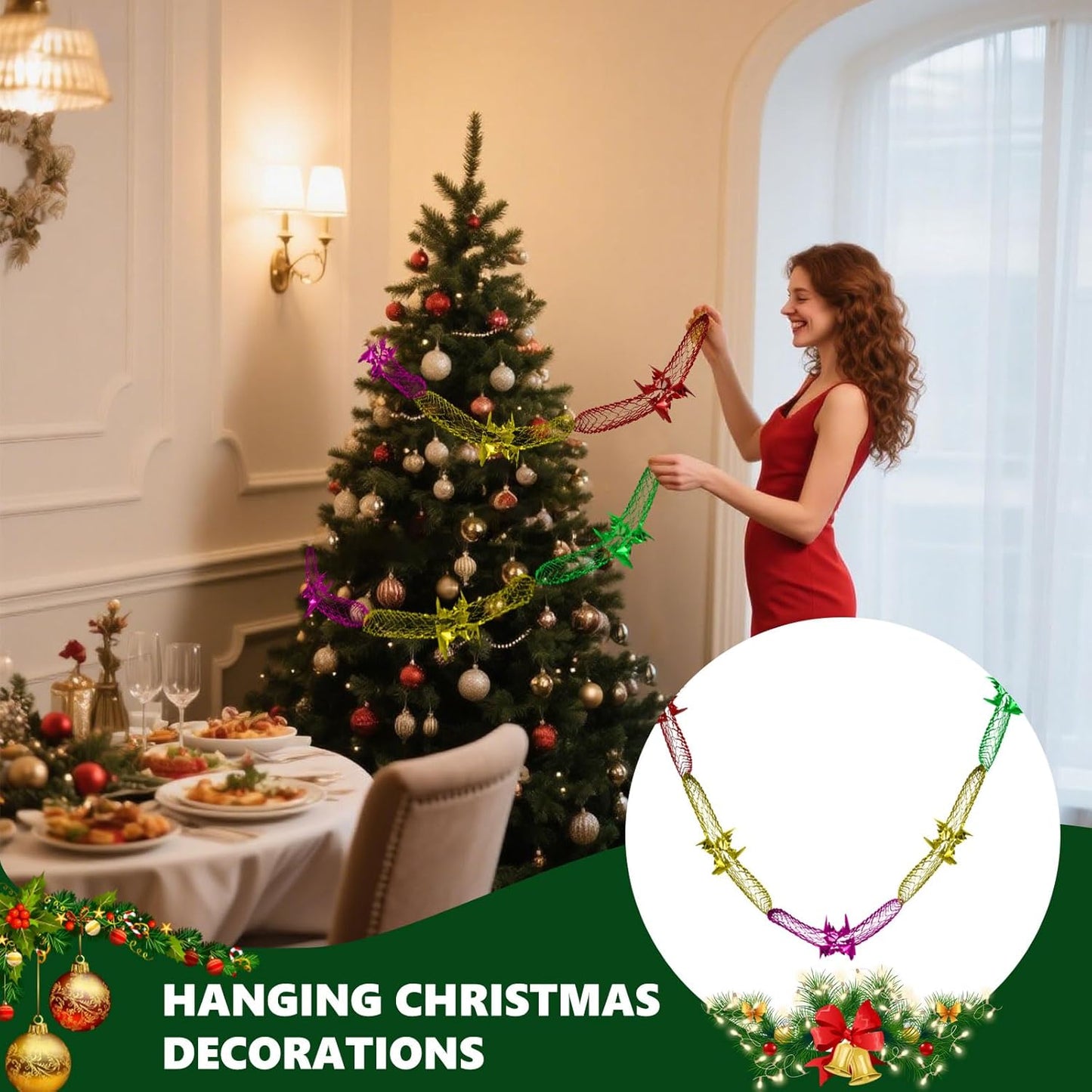 8Pcs Christmas Ceiling Decorations, Foil Christmas Hanging Garlands for Ceiling, Streamers for Xmas Party Decorations Indoor