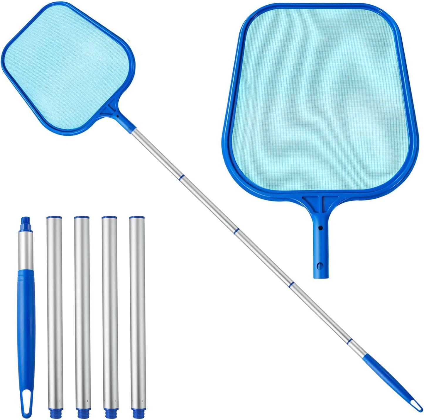 Swimming Pool Skimmer Net, Pool Net with 5 Pole Sections, 11" x 64" Pool Skimmer Net with Ultra Fine Mesh Net, Telescopic Aluminum Pole, Leaf Rake Net for Fast Cleaning Ponds (5 Pole Sections)