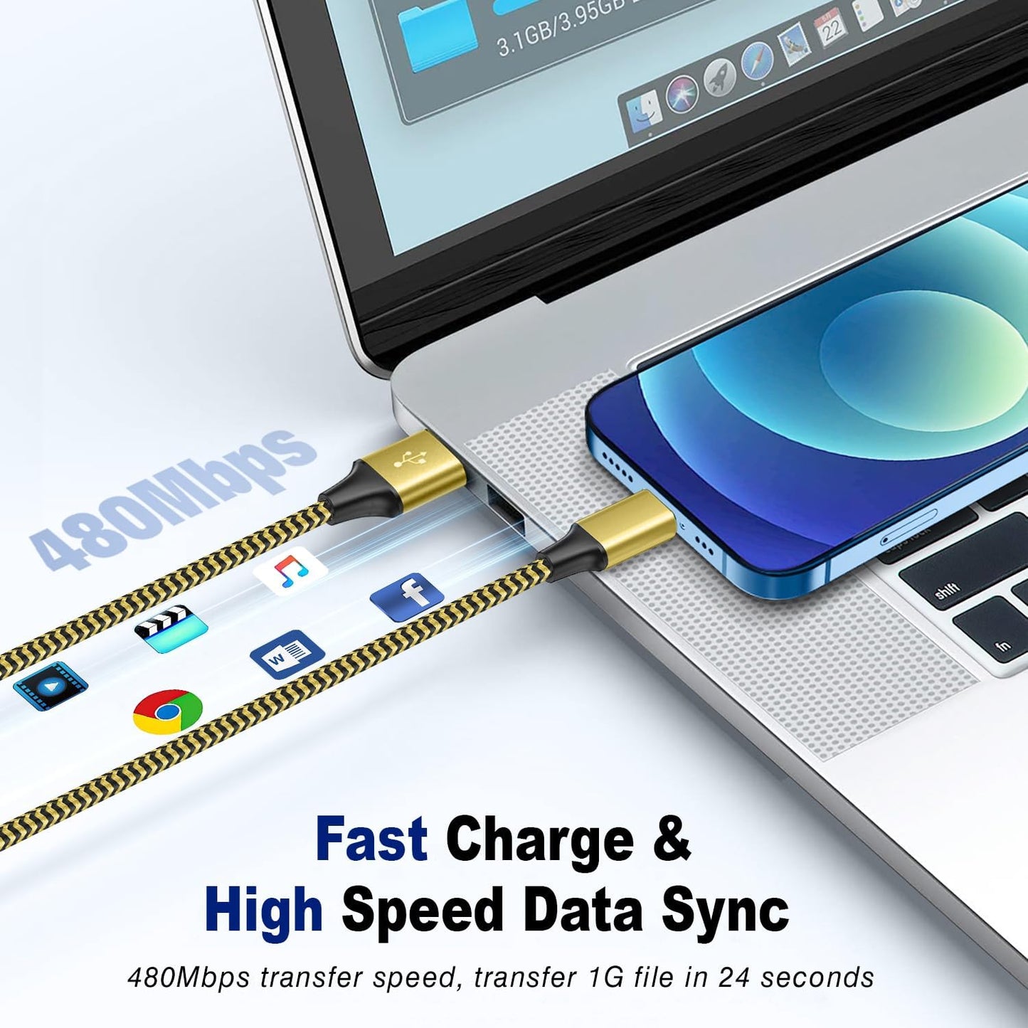 iPhone Charger Cable 1.8M 3Pack, Apple Charger MFi Certified Lightning Cable Nylon Braid iPhone Fast Charging cord Compatible With iPhone 14 13 12 11 XS XR X Pro Max Mini 8 7 6S 6 Plus 5S SE