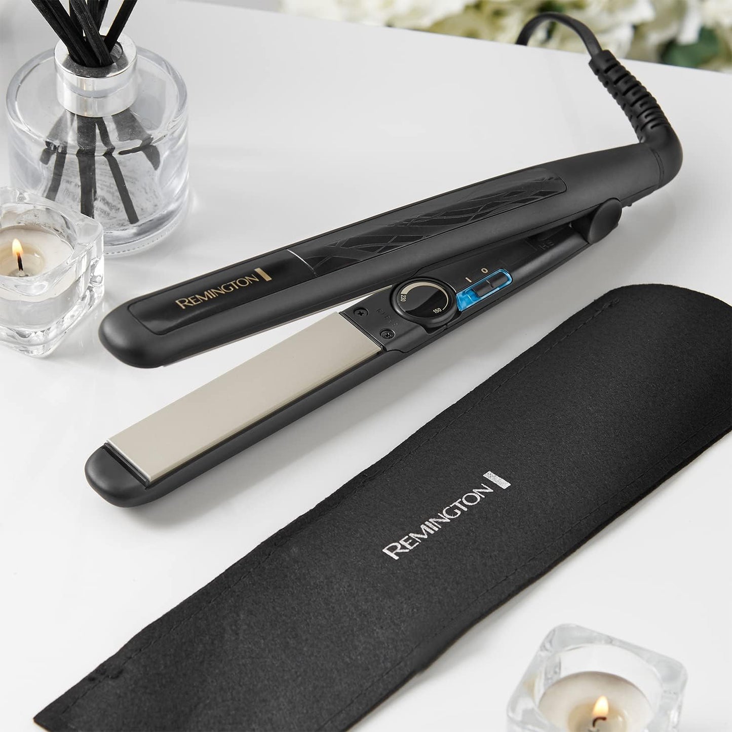 Remington Ceramic Hair Straightener - Slim longer length 110mm floating plates with Anti-static/Tourmaline Ionic coating for smooth glide, Fast 15 second heat up, Heat proof pouch, Up to 230°C, S3500
