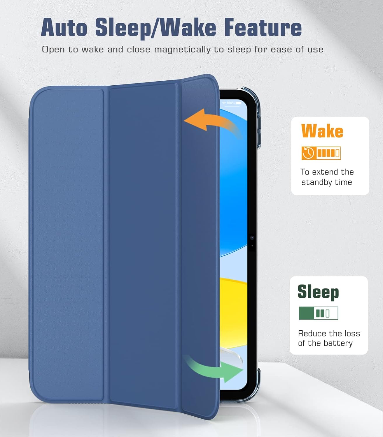 TiMOVO Case for iPad (A16) 11th Generation 11 Inch 2025/iPad 10th Generation 10.9 Inch 2022, Slim Stand Cover with Hard Translucent Back, Support Touch ID, Auto Wake/Sleep, Abyss Blue