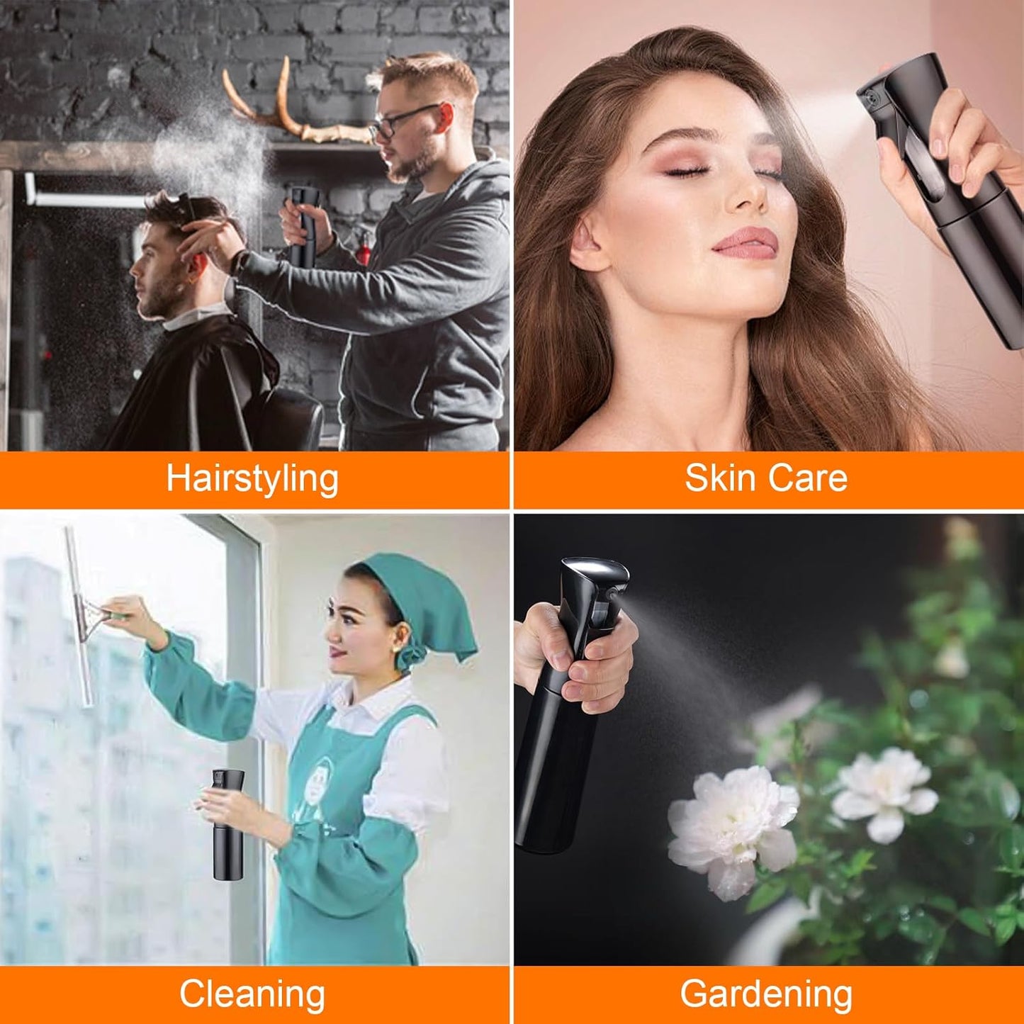 GRIFEMA 200ml Small Water Spray Bottles, Continuous Mist Empty Hair Spray Bottles for Cleaning, Curly Hair, Plants GE2001B-200B, Black