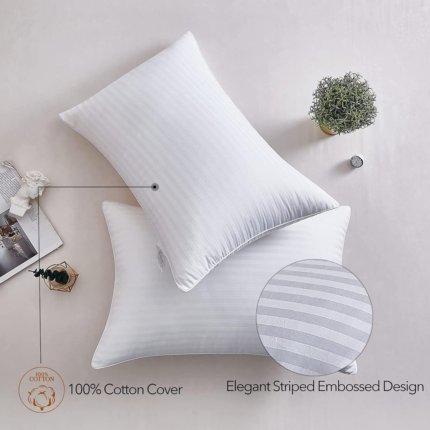 Adam Home Pillows 4 Pack Hotel Quality Side Sleeper Bounce Back Bed Pillow Hypoallergenic & Anti Dust Mite Resistant Premium Filled Hotel Pillows Pack of 4