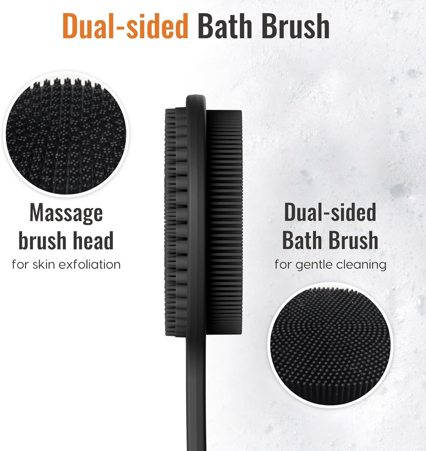 Silicone Body Scrubber for Shower with Long Handle, Double Sided Shower Brush for Shower Exfoliating and Massage Can Produce Rich Foam, Long Handle Back Scrubber for Men