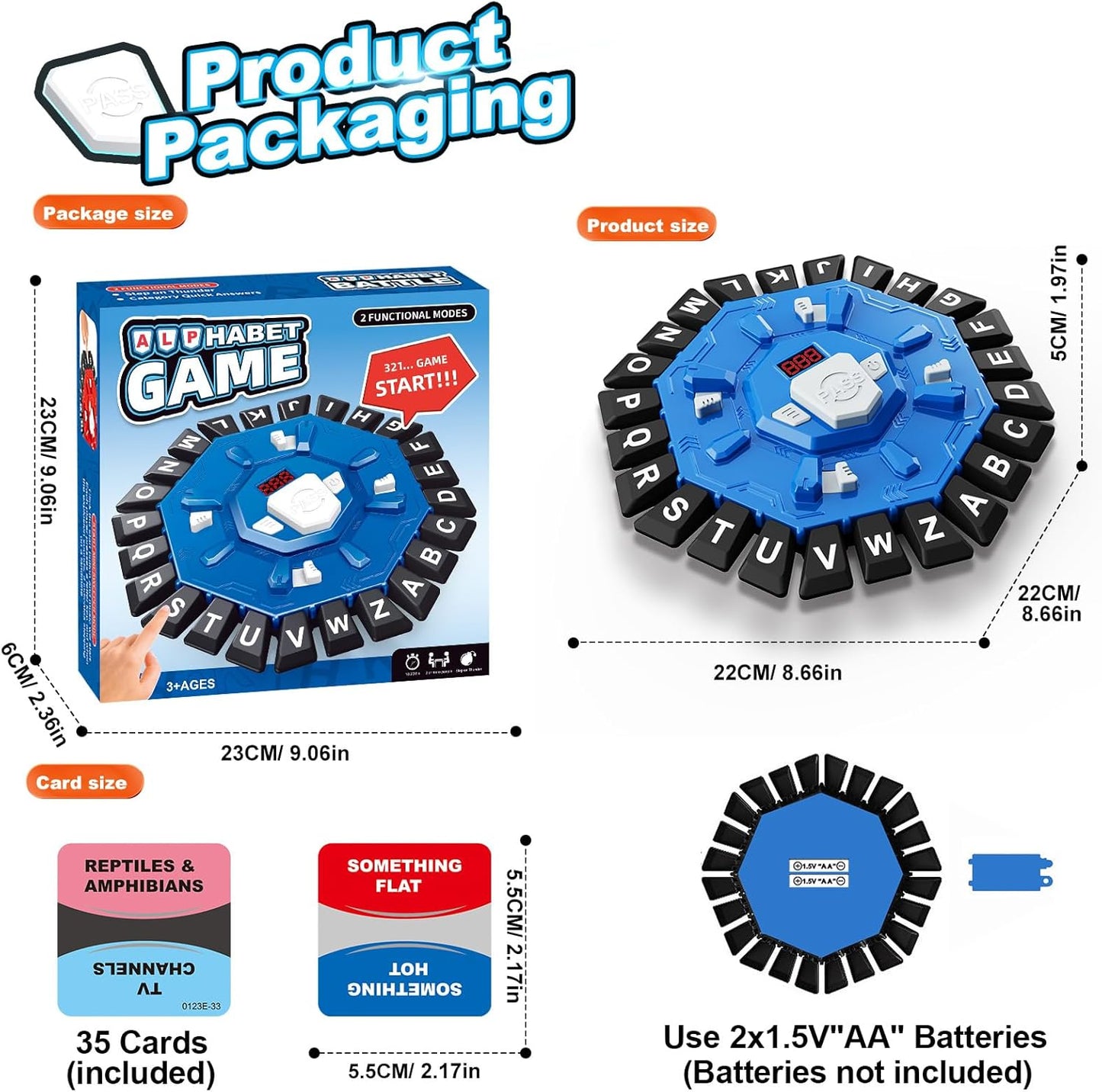 Word Game Family Board Games for Kids & Adults with 2 Modes,220 Topic Categories 24 Letters Pressing Game,Fun Fast-Paced Puzzle Games for Boys Girls Age 3+, 2-8 Players,Christmas & Birthday Gifts,Blue