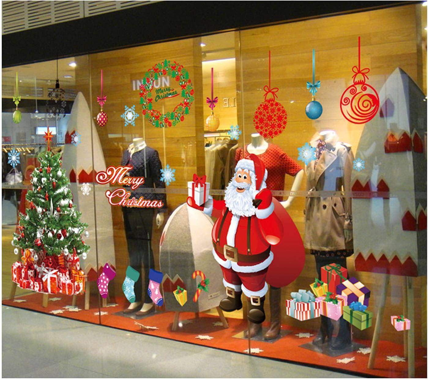 TBSCWYF Window Stickers Large Reindeer Christmas Tree Cling Decals Resuable for Xmas Home Shop Party Decorations Christmas Windows Clings