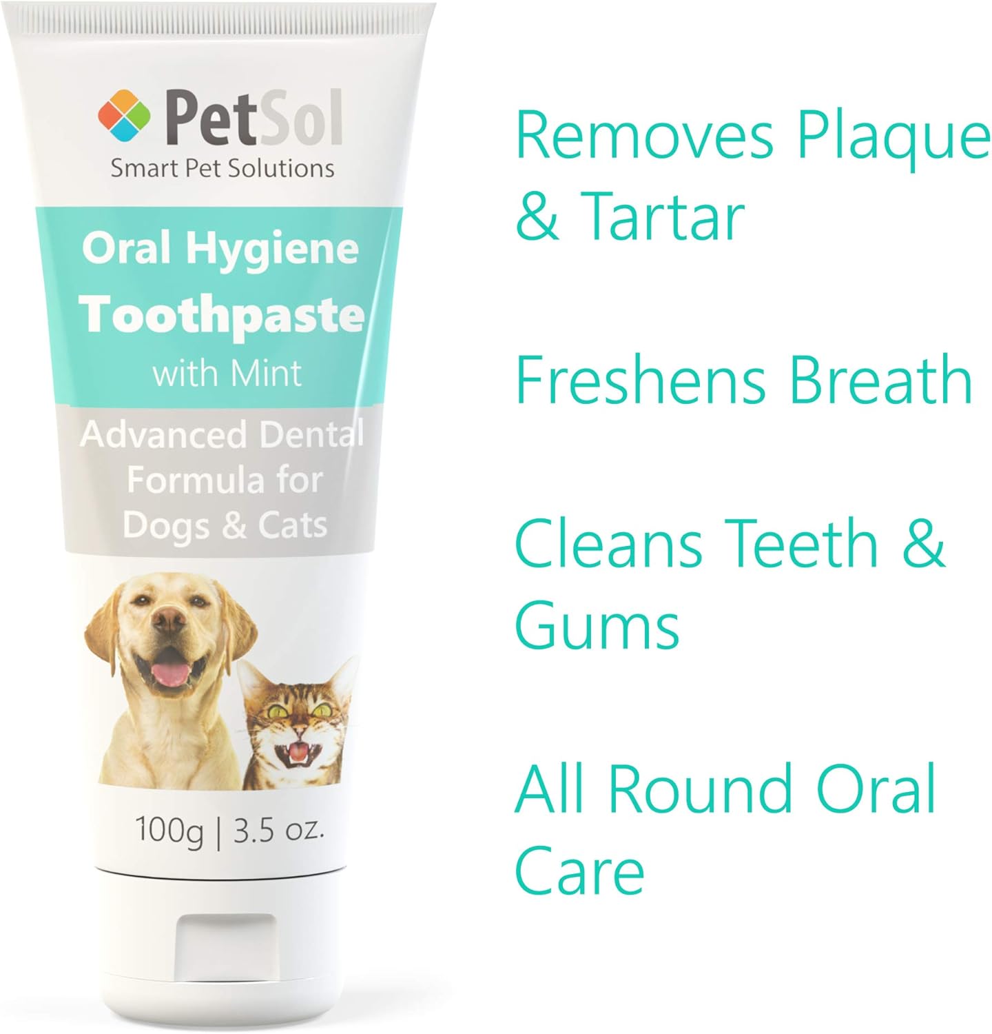 PetSol Dental Care Kit for Dogs & Cats Toothpaste (100g) with 3 x Toothbrushes to Clean Pet's Teeth, Remove Plaque and Tartar, Improve Gum and Tooth Health & Pet Oral Hygiene