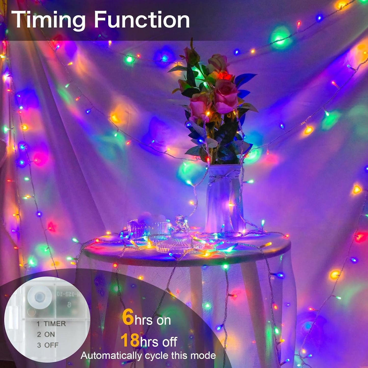 Fairy Lights Battery Operated Waterproof String Lights with Timer 3M 30 LED Lights Battery Powered Outdoor Indoor for Christmas Decorations, Bedroom, Door, Window, Terrace, Multi-Coloured