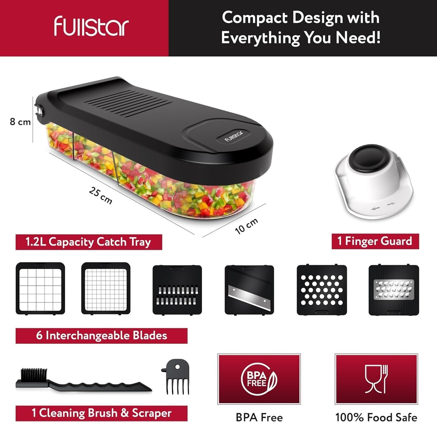 Vegetable Chopper Vegetable Cutter Mandoline Vegetable Slicer - Veggie Onion Salad Food Chopper Manual - Potato Chipper - Veg Chopper and Dicer - Kitchen Tools & Gadgets (6-in-1 Compact White)