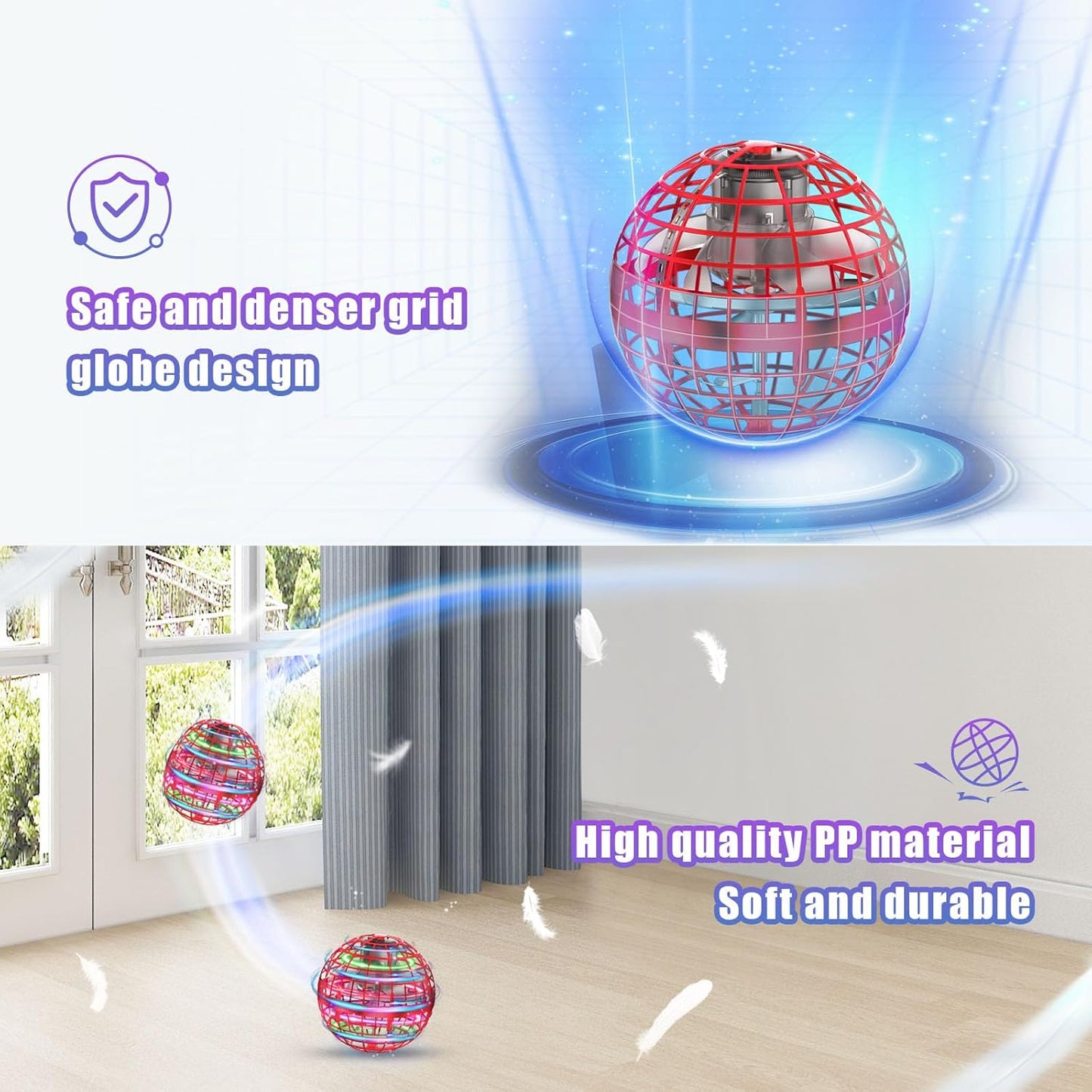 XINHOME Flying Ball Orb Toys Hover Ball Pro Flying Spinner Toy UFO RGB Cool Stuff Globe Orbi Magic Boomerang Hand Controller Mini Drone for 8 9 10 11 12 boys girls Kids (Red)