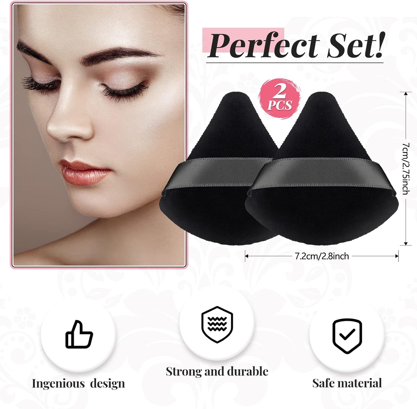 Patelai 2 Pcs Powder Puff Makeup Puff Triangle Soft Powder Sponge Reusable Triangle Sponges with Strap for Cosmetic Foundation Wet Dry Makeup(Black)