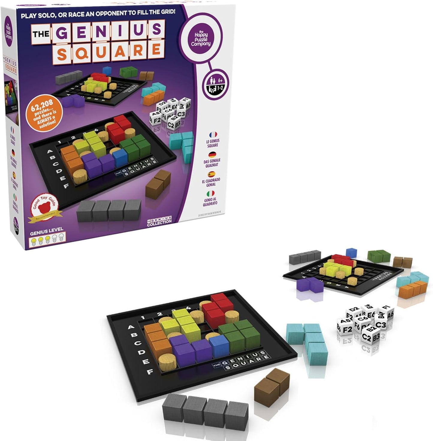 The Happy Puzzle Company - The Genius Square - 62,208 Puzzle Challenges for Friends and Family Board Game Night - Logic STEM Educational Learning Resources (The Genius Square)